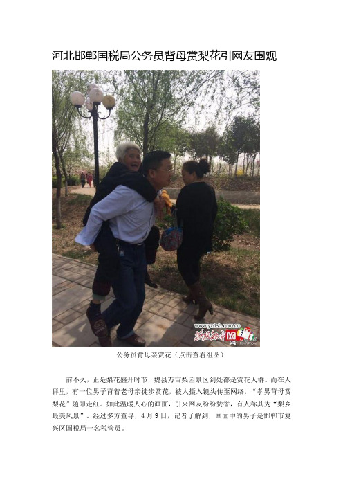 河北邯郸国税局公务员背母赏梨花引网友围观