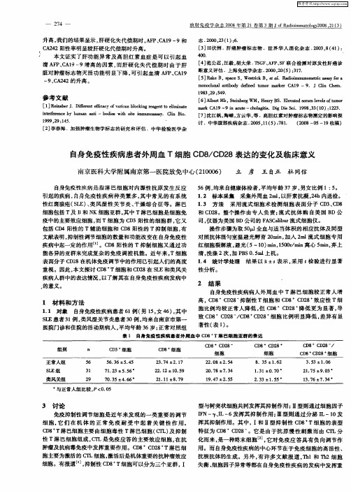 自身免疫性疾病患者外周血T细胞CD8／CD28表达的变化及临床意义