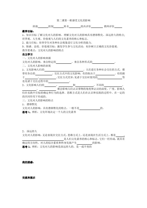 新人教版政治必修3《感受文化影响》word教案