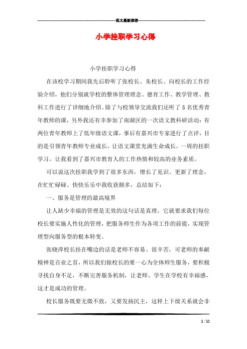 小学挂职学习心得