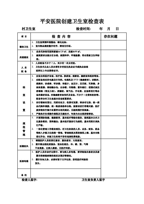 平安医院创建卫生室检查表