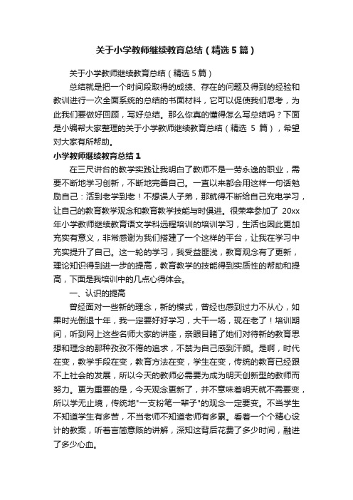 关于小学教师继续教育总结（精选5篇）