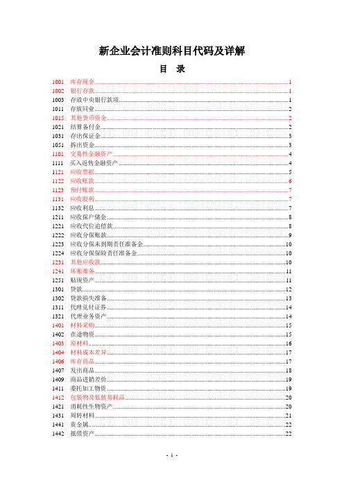 新企业会计准则科目代码及详解