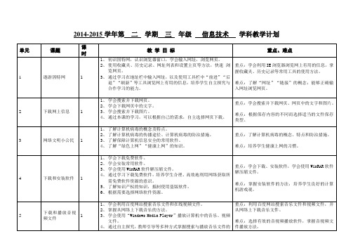 2014-2015第二学期三年级信息教学计划