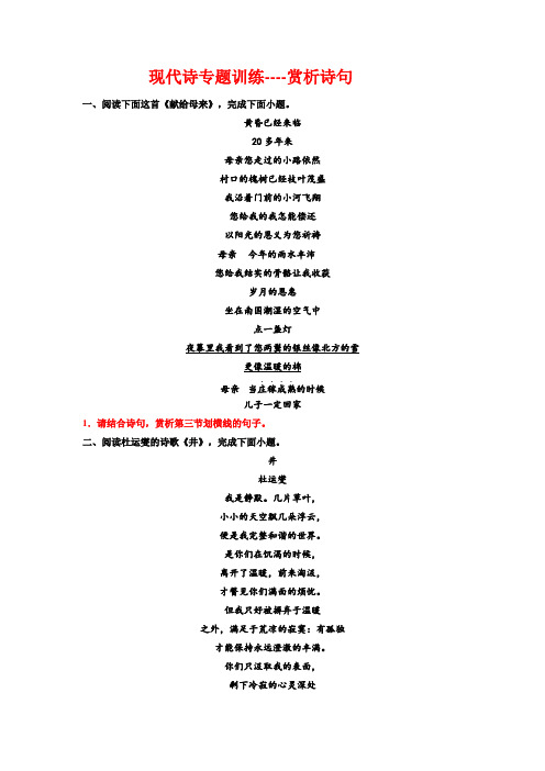 高考语文复习：现代诗专题训练-赏析诗句