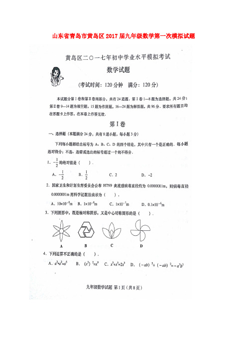 山东省青岛市黄岛区2017届九年级数学第一次模拟试题(扫描版)