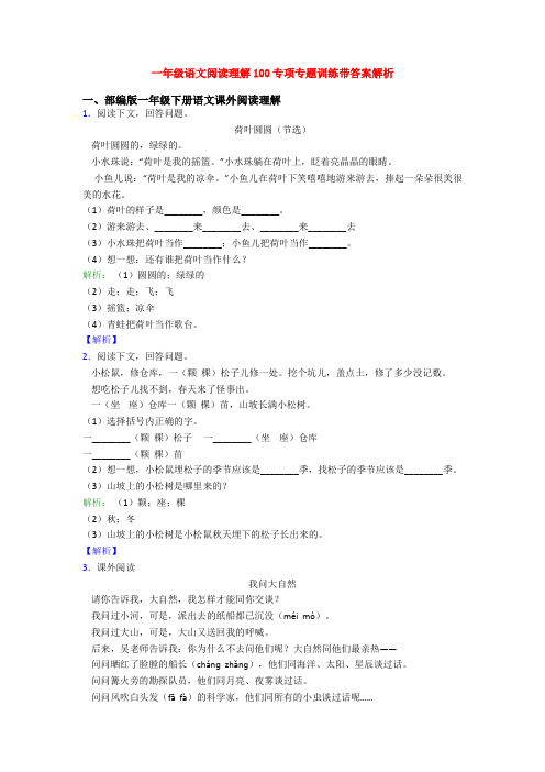 一年级语文阅读理解100专项专题训练带答案解析