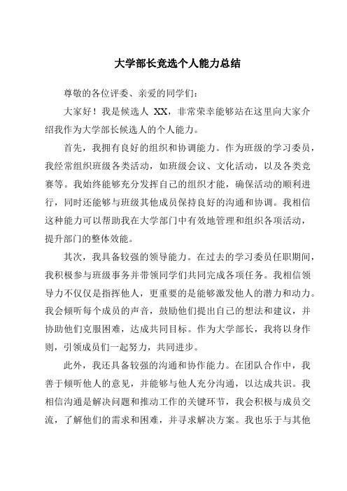 大学部长竞选个人能力总结