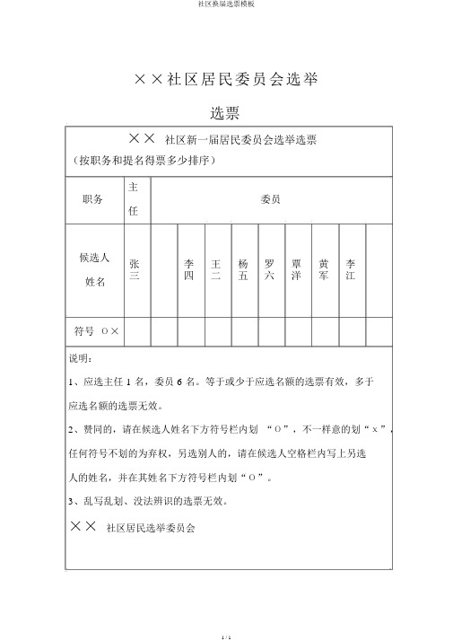 社区换届选票模板