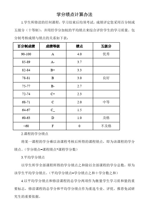 学分绩点计算具体办法