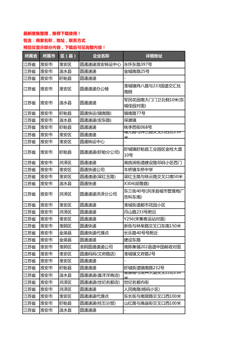 新版江苏省淮安市圆通快递企业公司商家户名录单联系方式地址大全55家