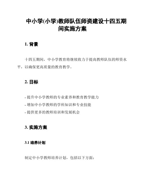 中小学(小学)教师队伍师资建设十四五期间实施方案