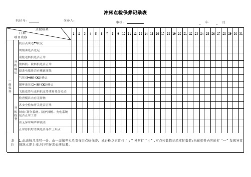 冲床日别点检保养记录表(一级保养)