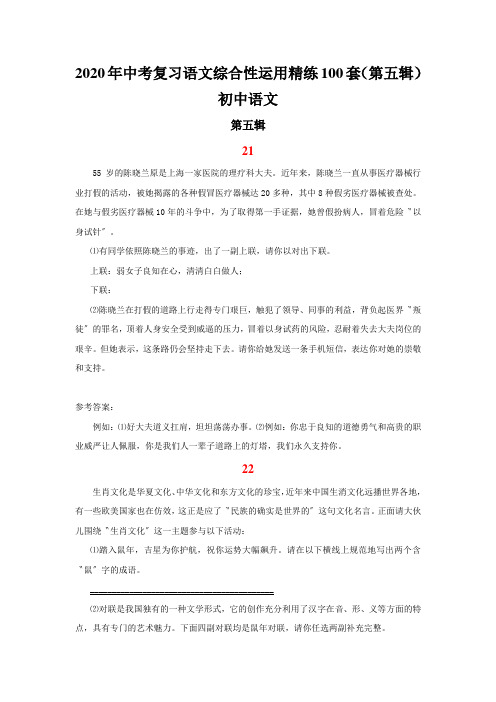 2020年中考复习语文综合性运用精练100套(第五辑)初中语文