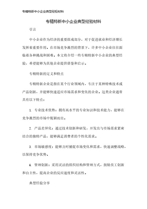 专精特新中小企业典型经验材料