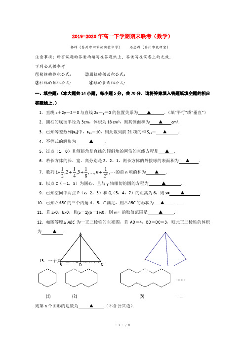 2019-2020年高一下学期期末联考(数学)