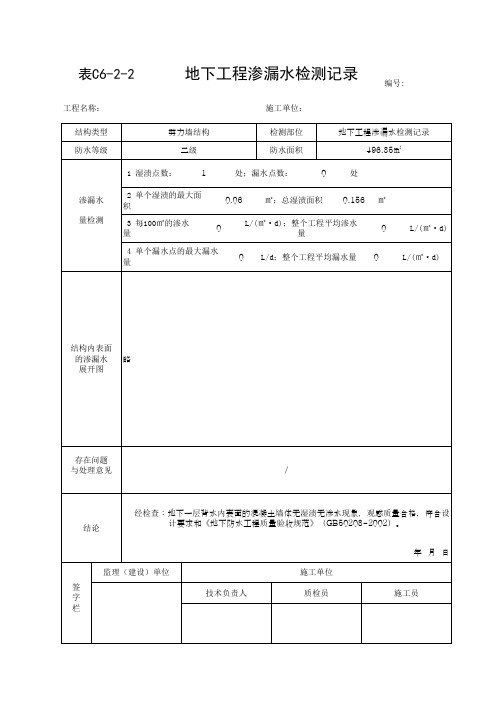 地下工程渗漏水检测记录