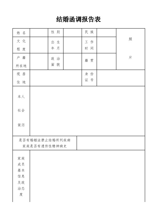 (2019年最新)结婚函调报告表A4纸完美排版