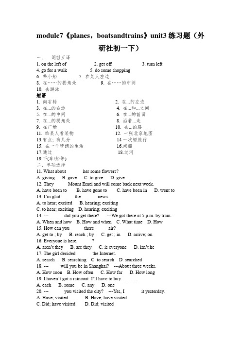 module7《planes,boatsandtrains》unit3练习题(外研社初一下)