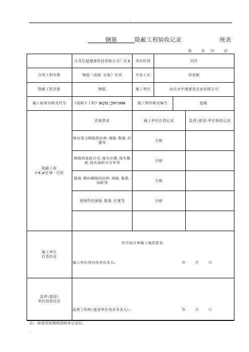 钢筋工程隐蔽验收记录