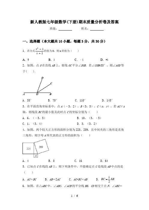 新人教版七年级数学(下册)期末质量分析卷及答案