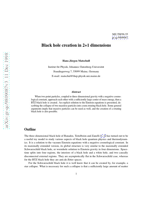 Black Hole Creation in 2+1 Dimensions