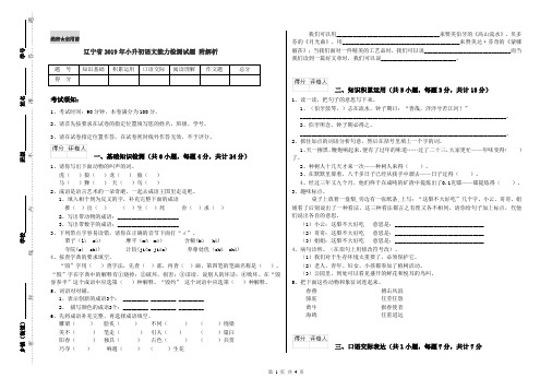 辽宁省2019年小升初语文能力检测试题 附解析