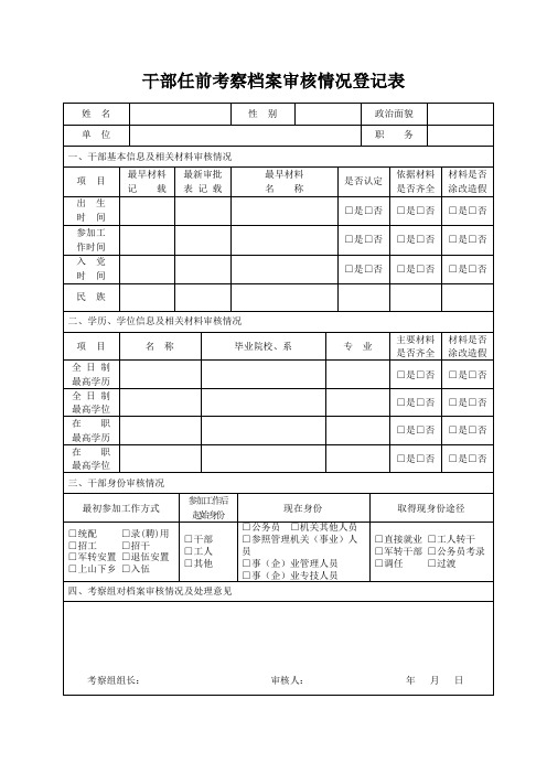 干部任前考察档案审核情况登记表【模板】