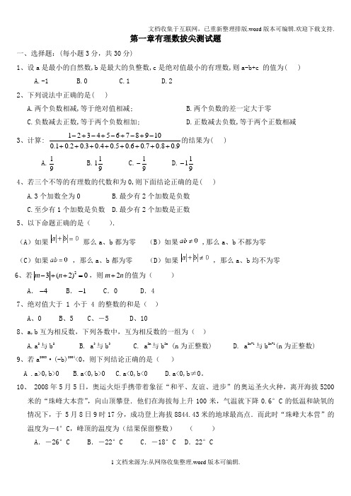 2020初一数学上-有理数拔高测试题