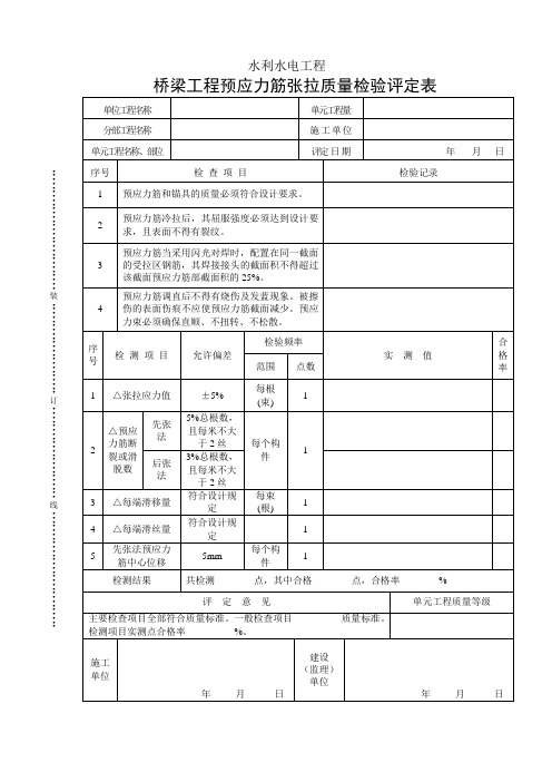 梁工程预应力筋张拉质量检验评定表