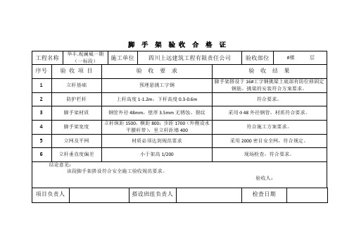 脚  手  架  验 收  合  格  证