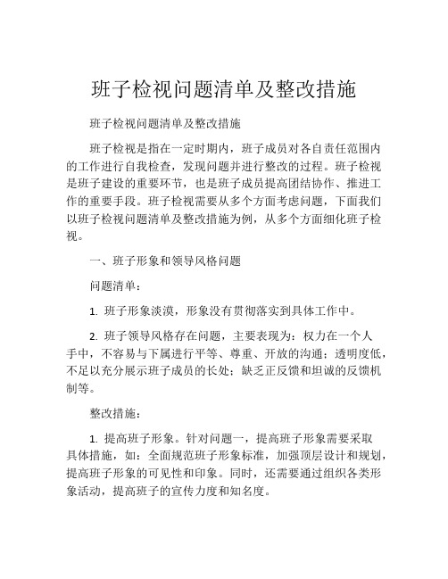 班子检视问题清单及整改措施