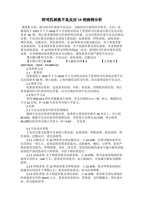 阿司匹林致不良反应58例病例分析