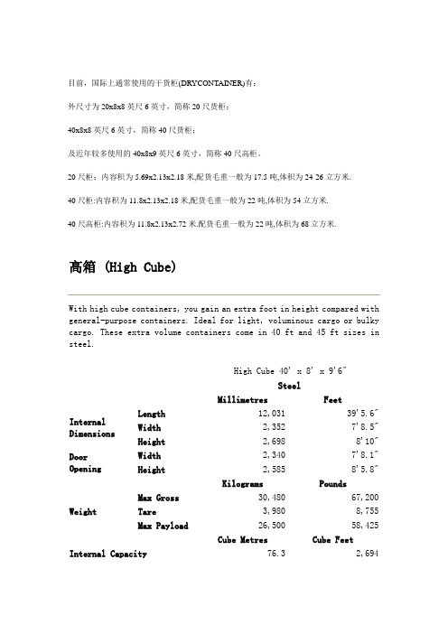 国际标准集装箱参数表