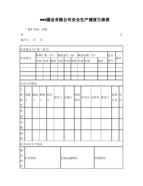 煤矿安全生产综合调度台账与调度日报表2017年