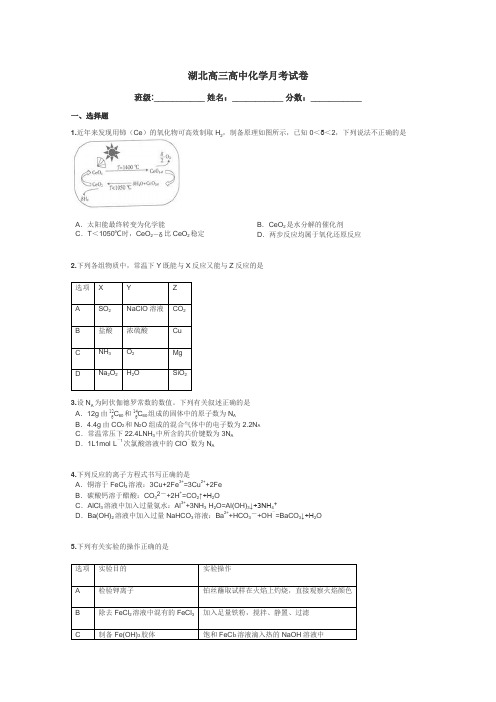 湖北高三高中化学月考试卷带答案解析
