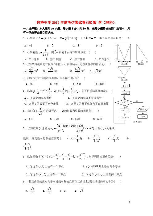 浙江省柯桥中学高三数学仿真模拟训练(四)理 新人教A版