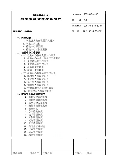 医院检验科完整SOP程序文件