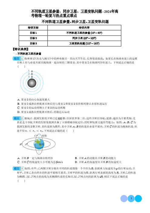 不同轨道卫星参量、同步卫星、卫星变轨问题--2024年高考物理一轮复习热点重点难点含答案