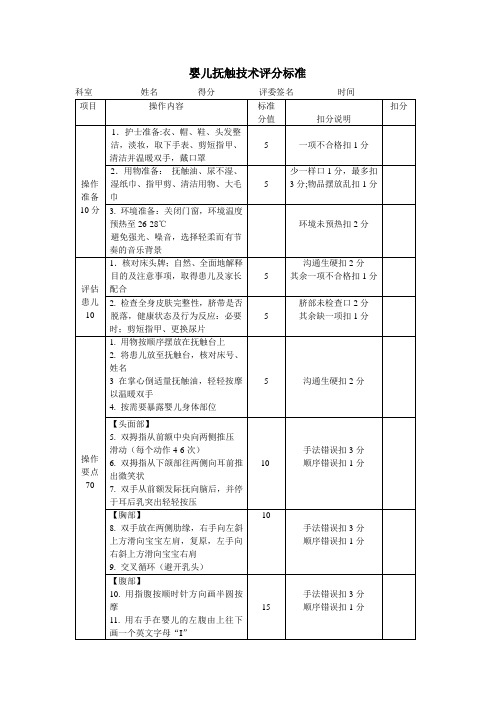 婴儿抚触技术评分标准