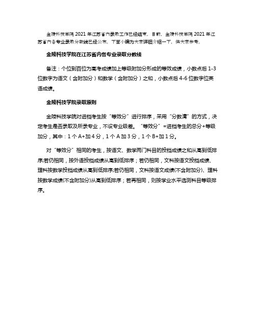 2021金陵科技学院在江苏各专业录取分数线