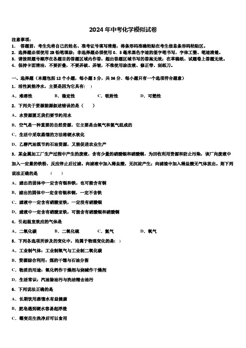 四川省眉山市名校2024年中考化学模拟预测题含解析