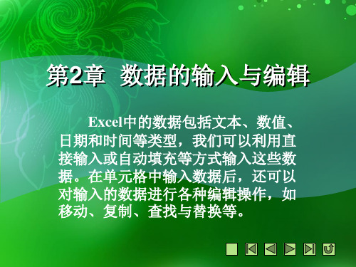 《中文版Excel 2007实例与操作》教学课件 第2章  数据的输入与编辑