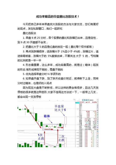 成功率最高的早盘量比选股技术！