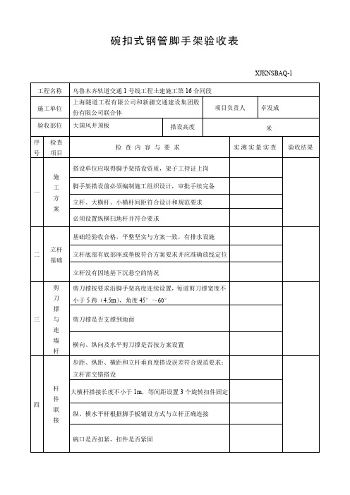 碗扣式钢管脚手架验收表1