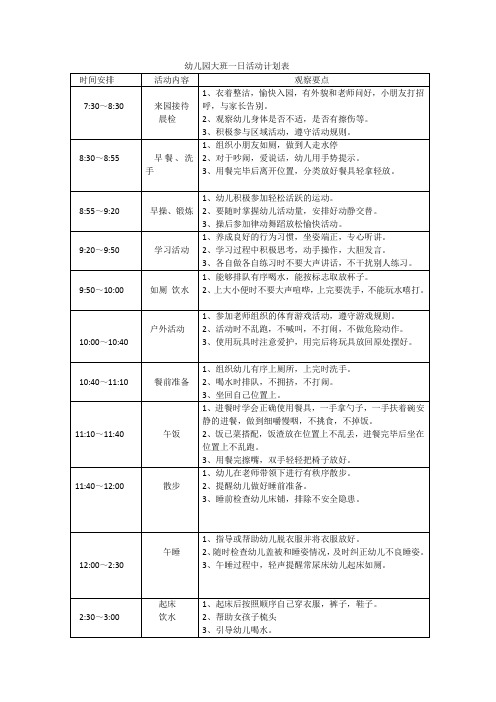 幼儿园大班一日活动计划表(1)