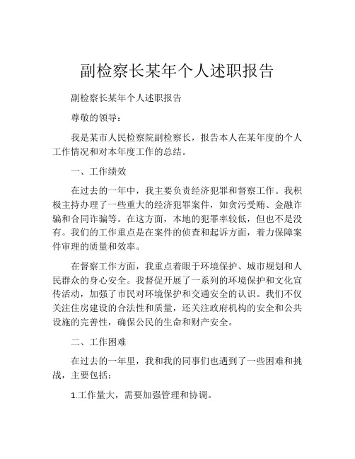 副检察长某年个人述职报告