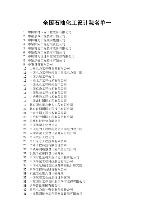 全国石油化工设计院名单列表