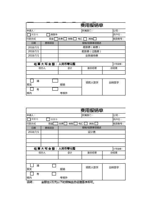 费用报销单(自动累计转换大写,A4纸打印excel模板最新