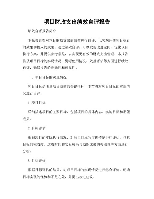 项目财政支出绩效自评报告